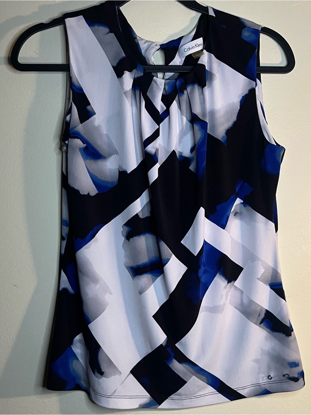Calvin Klein Navy, White & Blue Abstract Sleeveless Top
